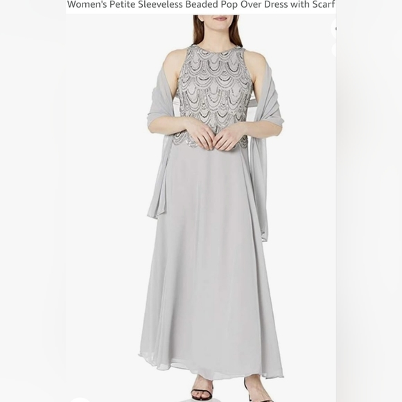 J kara Womens Sleeveless Beaded Pop Over Dress  with Scarf sz 10P NWT $209 - Picture 1 of 11